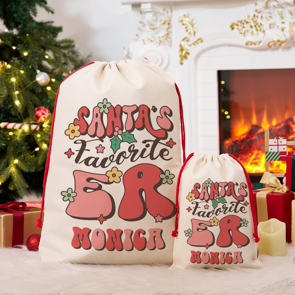 Personalized Nurse Christmas Sack Custom Santa's Favorite ER Design Sack Xmas Gift for Nurse