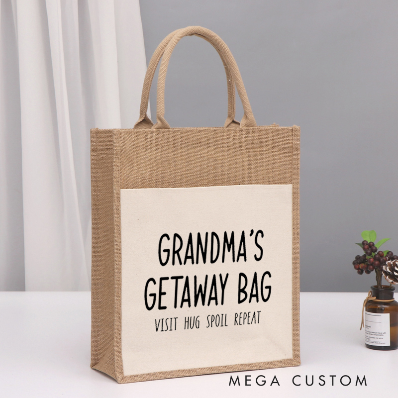 Personalized Grandma's Getaway Bag Tote Bag Gift for Traveling Lovers Vacation Gift Jute Bag for Her