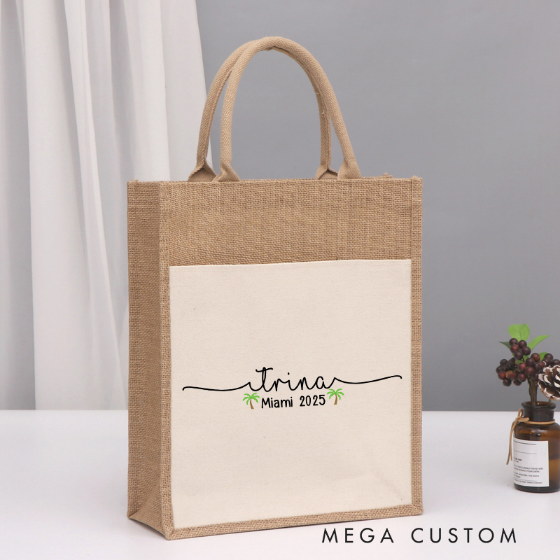 Personalized Beach Vacation Tote Bag Gift for Traveling Lovers Vacation Gift Jute Bag for Her
