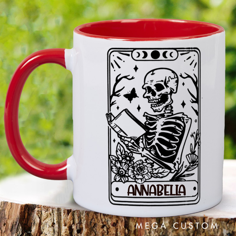 Personalized Tarot Book Mugs Custom Reading Skeleton Coffee Mug with Name Bookish Mug Book Lover Gift Librarian Gift Halloween Gift