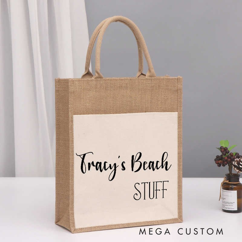 Personalized Beach Stuff Tote Bag Gift for Traveling Lovers Beach Vacation Gift Jute Bag for Her