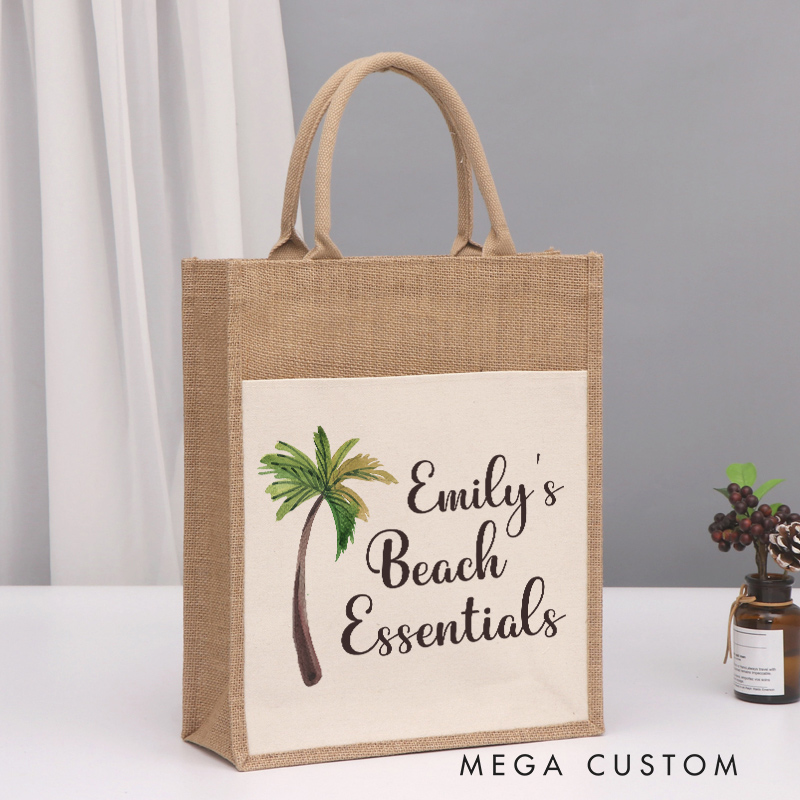 Personalized Beach Essentials Tote Bag Gift for Traveling Lovers Beach Vacation Gift Jute Bag for Her