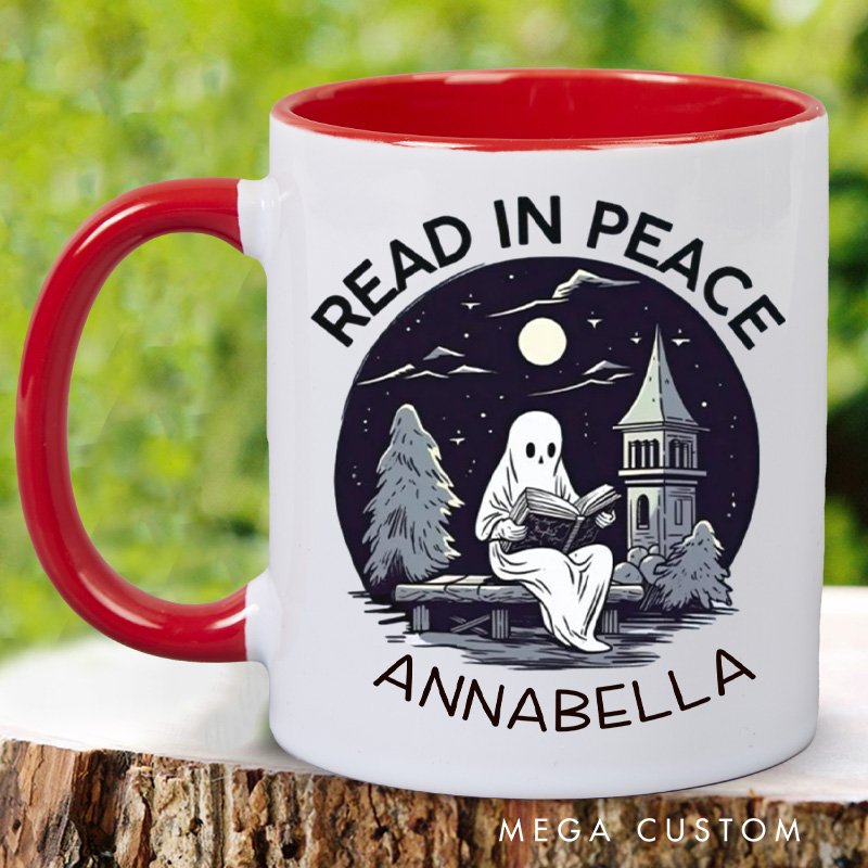 Personalized Read in Peace Mugs Custom Reading Ghost Halloween Coffee Mug with Name Librarian Mug Book Lover Gift Bookish Gift Halloween Gift