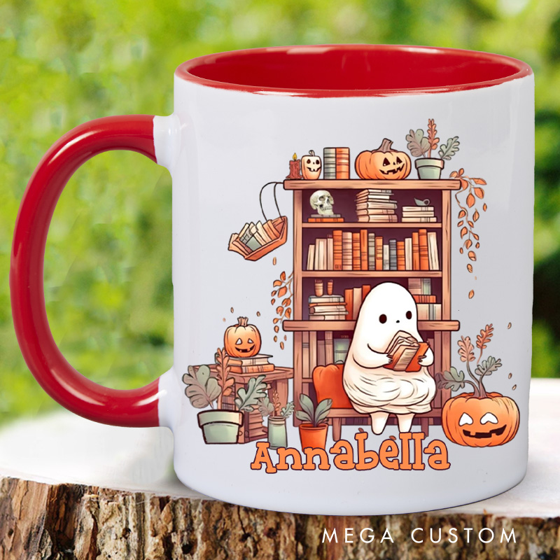 Personalized Reading Ghost Mugs Custom Spooky Coffee Mug with Name Librarian Mug Book Lover Gift Bookish Gift Librarian Gift Halloween Gift