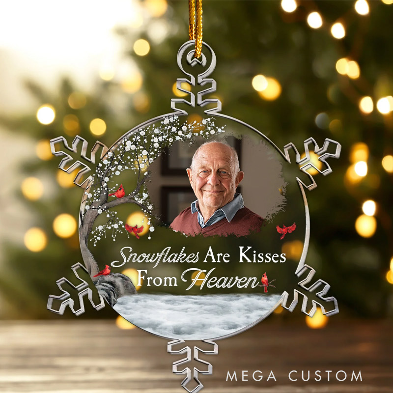 Personalized Memorial Photo Ornament Snowflakes Are Kisses From Heaven Sympathy Keepsake Gift Custom Acrylic Ornament Memorial Gift