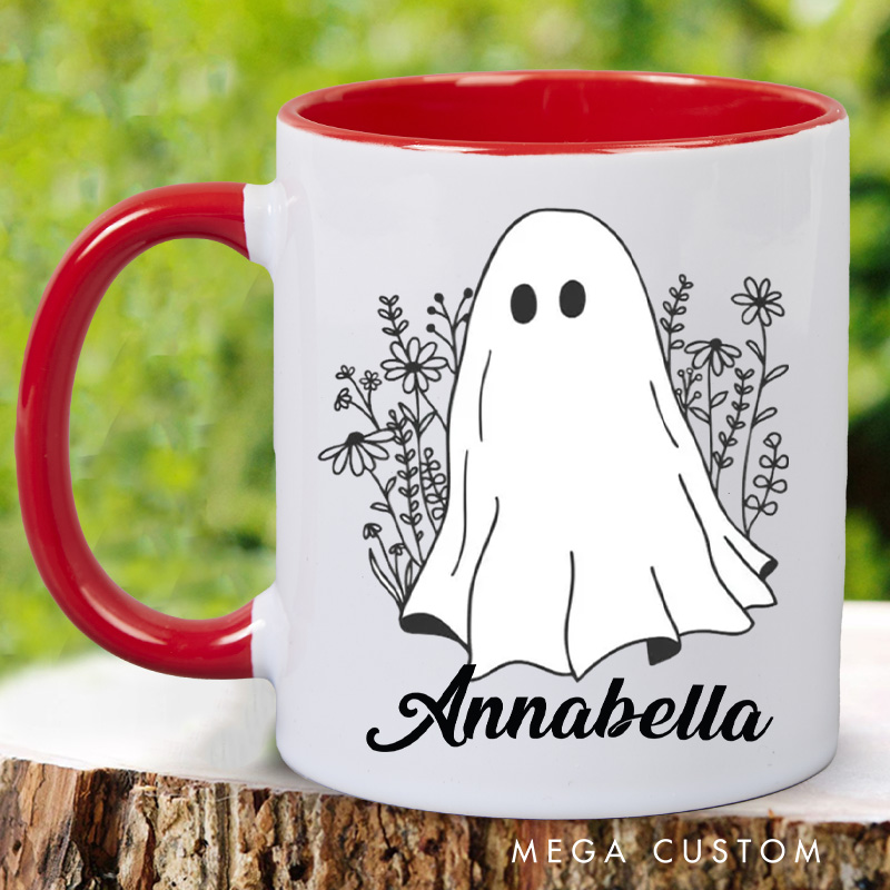 Personalized Wildflower Ghost Mugs Floral Ghost Halloween Coffee Mug with Name Flower Halloween Mug Book Lover Gift for Librarian Gift