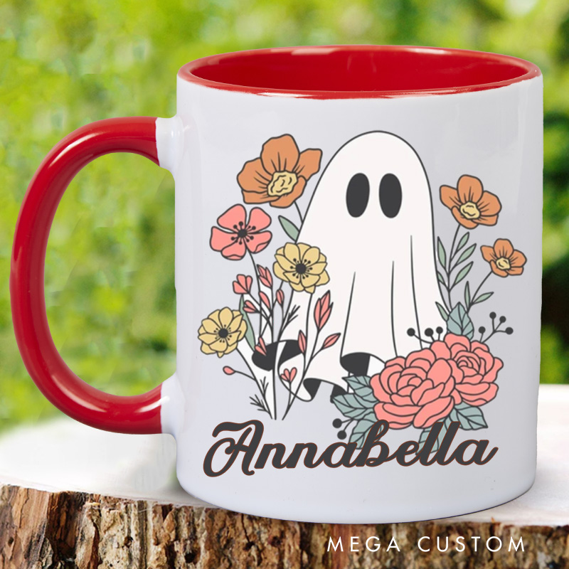 Personalized Cute Ghost Mugs Custom Flower Ghost Coffee Mug with Name Fall Birthday Gift Book Lover Gift for Bookish Gift