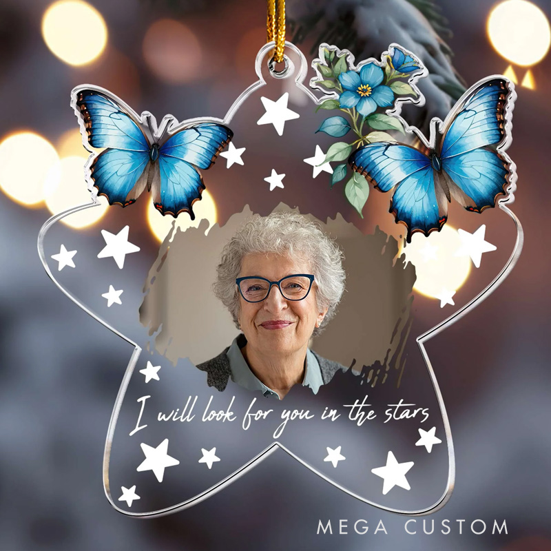 Personalized Memorial Photo Ornament I Will Look For You In The Stars Sympathy Keepsake Gift Custom Acrylic Ornament Memorial Gift
