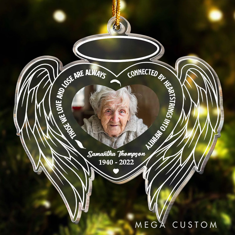 Personalized Memorial Photo Ornament Connected To Infinity Sympathy Keepsake Gift Custom Wings Shaped Acrylic Ornament Memorial Gift