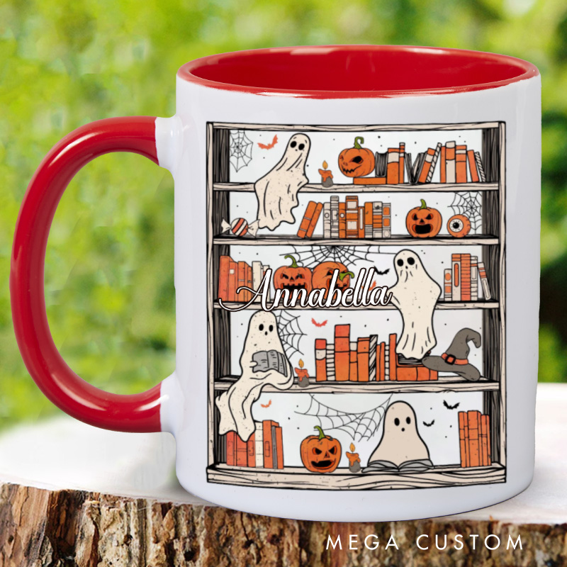 Personalized Reading Ghost Halloween Mugs Custom Bookish Ghost Coffee Mug with Name Librarian Mug Book Lover Gift for Halloween Gift