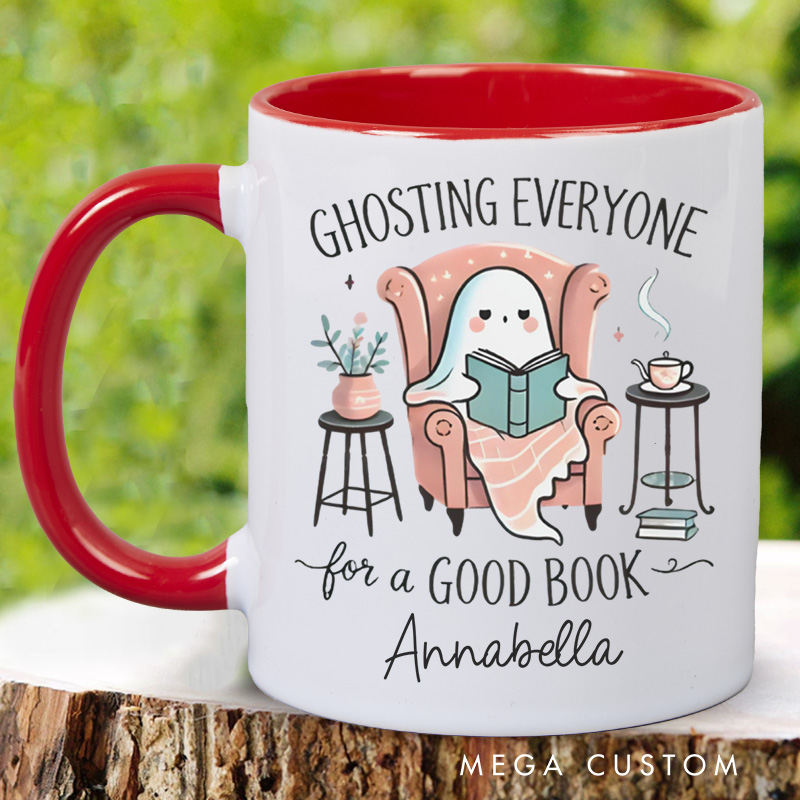 Personalized Ghosting Everyone for a Good Book Mugs Custom Ghost Reading Coffee Mug with Name Librarian Mug Book Lover Gift for Halloween Gift