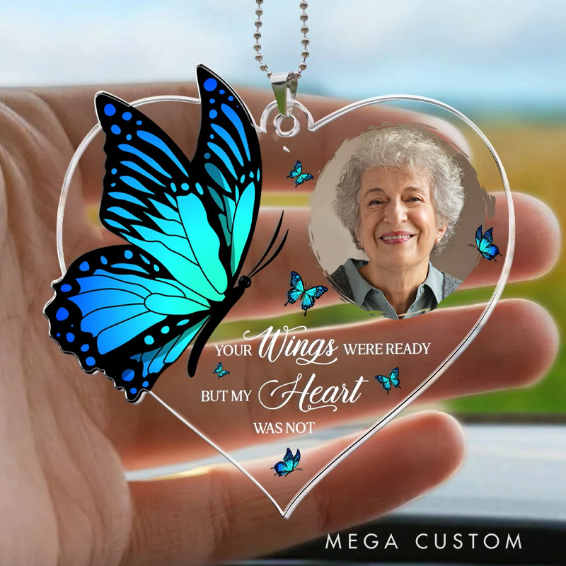 Personalized Photo Rear View Mirror Accessory Memorial Car Hanger Your Wings Were Ready Ornament Custom Acrylic Ornament 