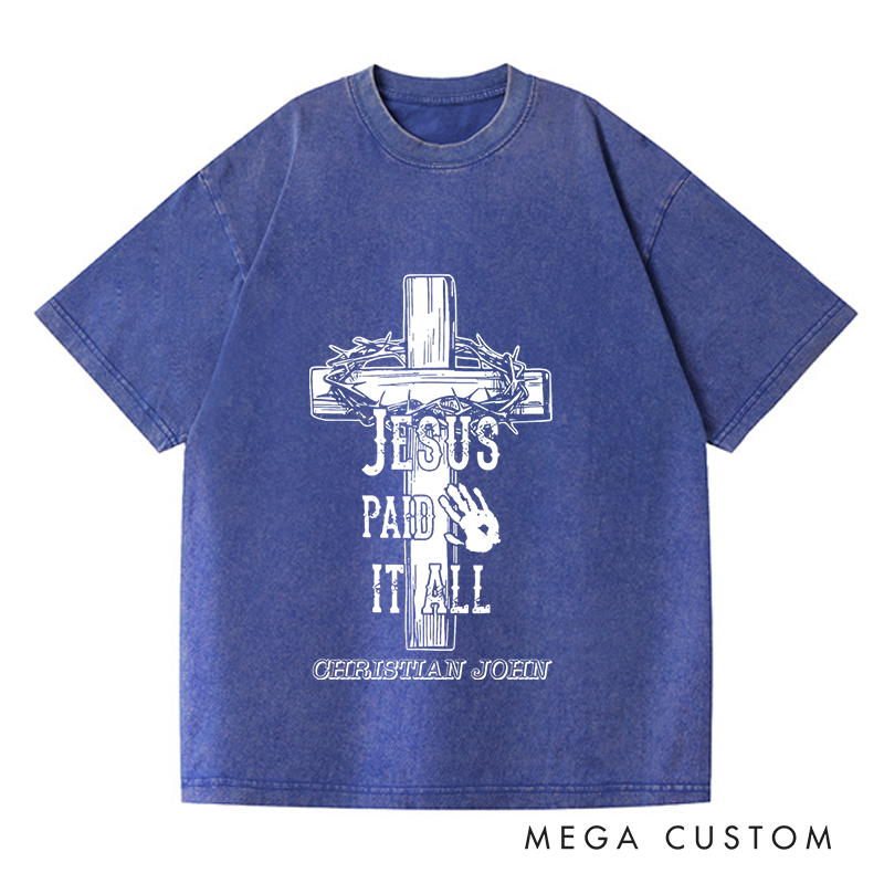 Personalized Washed T-Shirts Faith Over Fear Inspirational Cross Minimalist Design T-Shirt