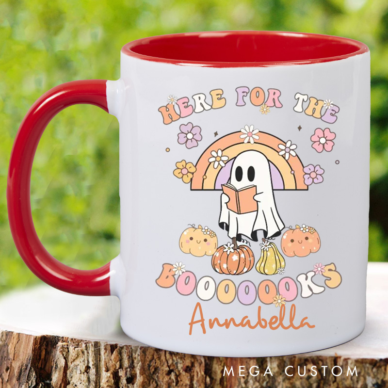 Personalized Here for the Booooooks Mugs Custom Ghost Reading Books Coffee Mug with Name Pumpkin Mug Book Lover Gift for Halloween Gift
