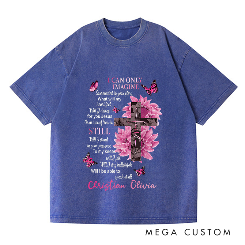 Personalized Washed T-Shirts I Can Only Imagine Beautiful Cross and Flowers Graphic T-Shirt