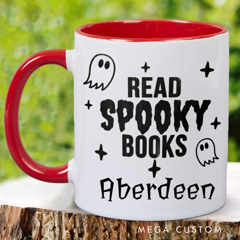 Personalized Read Spooky Books Mugs Custom Ghost Reading Books Coffee Mug with Name Halloween Spooky Mug Book Lover Gift for Halloween Gift