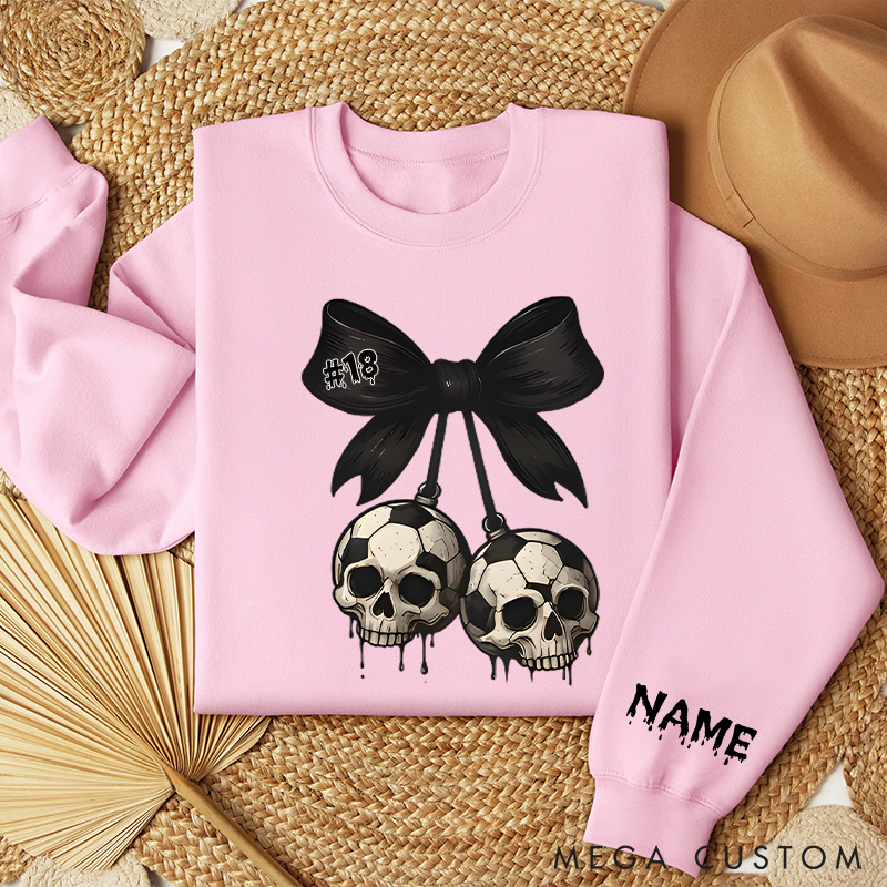 Personalized Spooky Soccer Sweatshirt Featuring Custom Number and Skull Graphics 