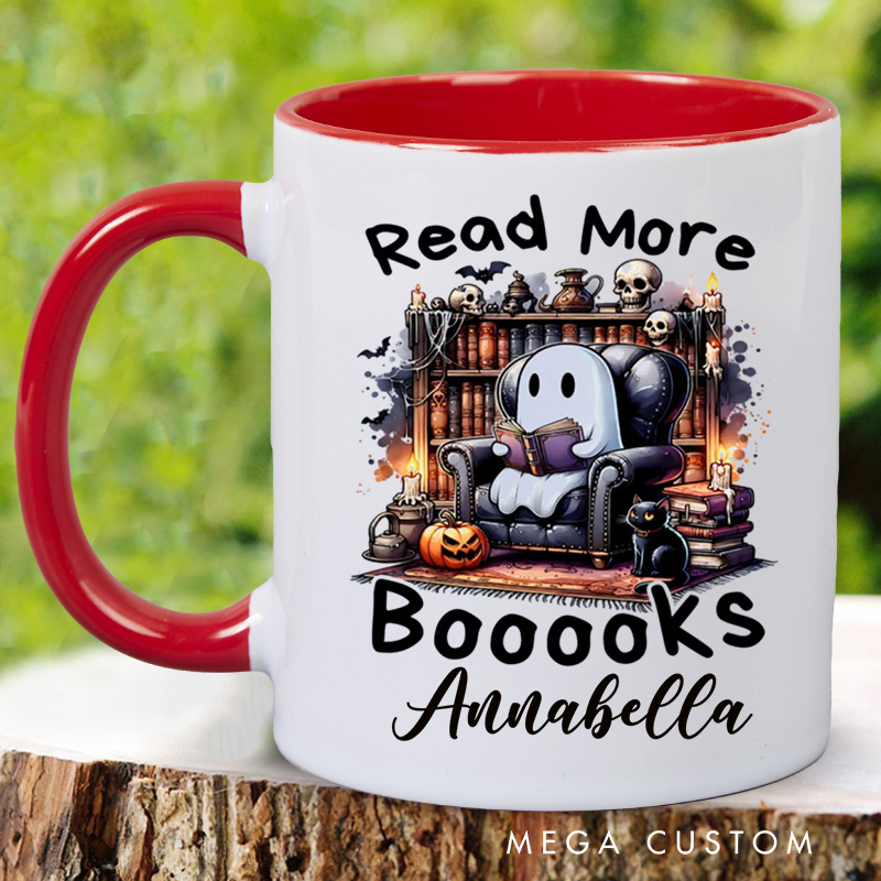 Personalized Read More Booooks Mugs Custom Reading Ghost Coffee Mug with Name Spooky Ghost Mug Book Lover Gift for Halloween Gift