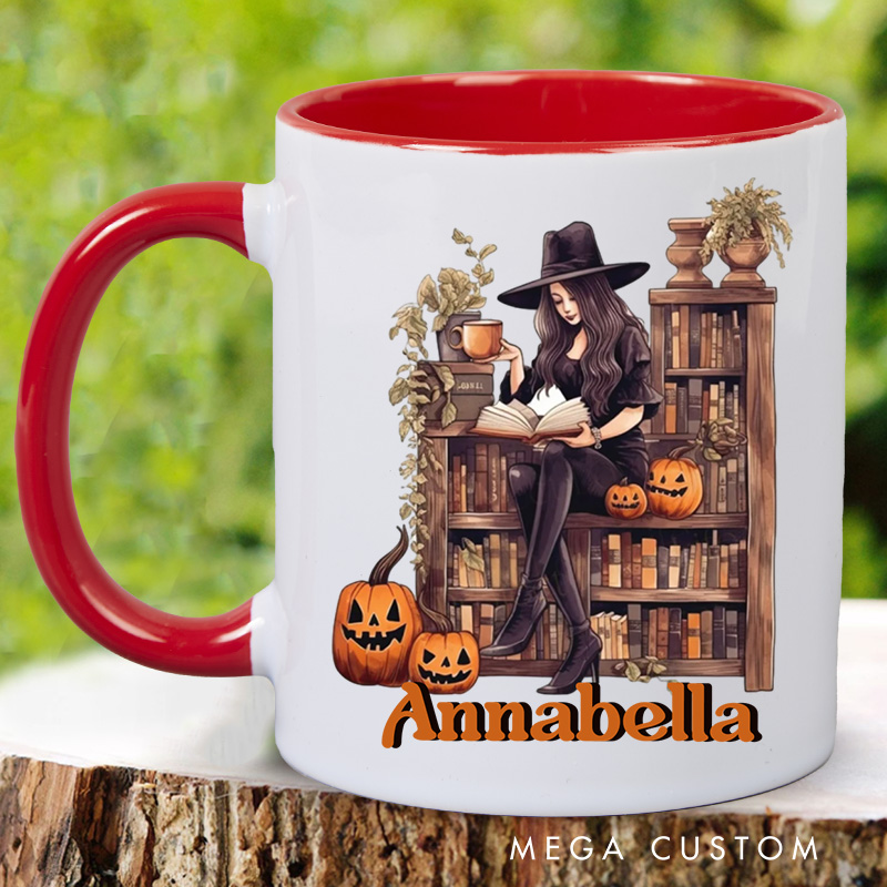 Personalized Witchy Reading Mugs Custom Pumpkin Coffee Mug with Name Halloween Librarian Mug Book Lover Gift for Halloween Gift