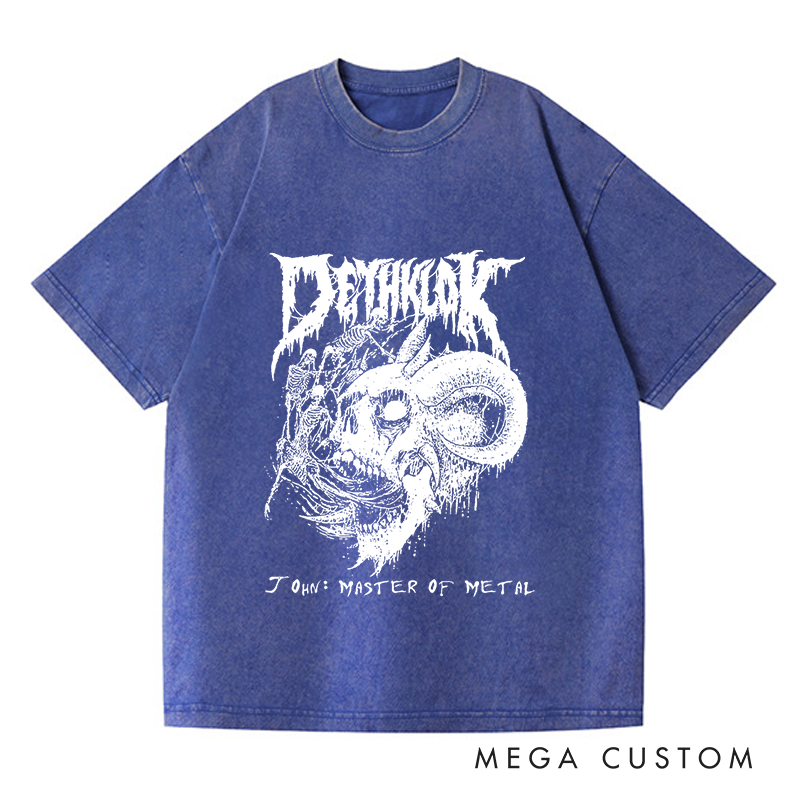 Personalized Washed T-Shirts Dark Metal Skull Artistic and Bold Graphic T-Shirt