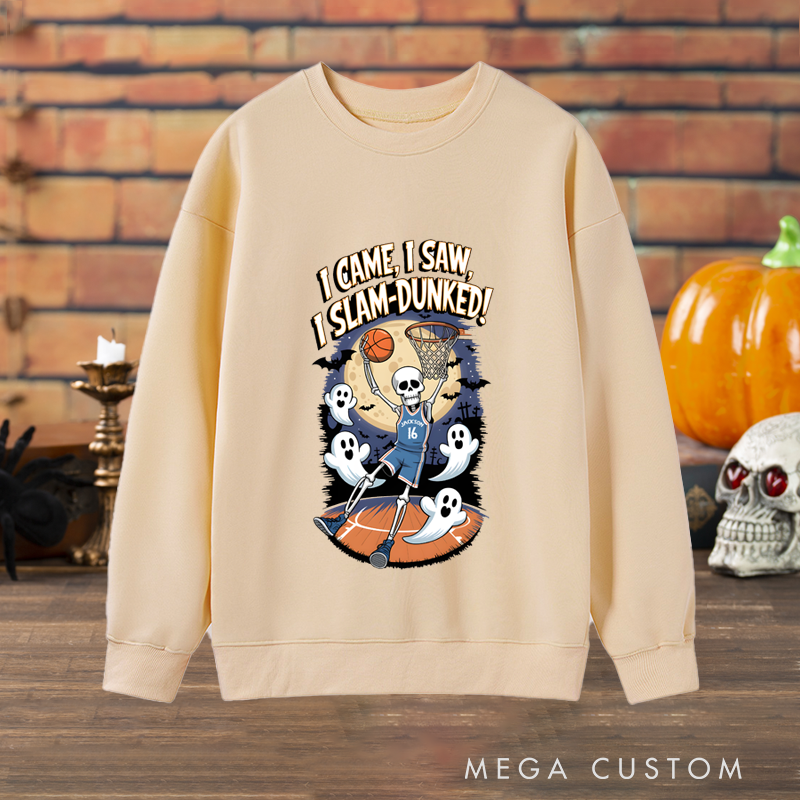 Personalized Halloween Sweatshirt with Skeleton Basketball Design, Custom Name, and Number