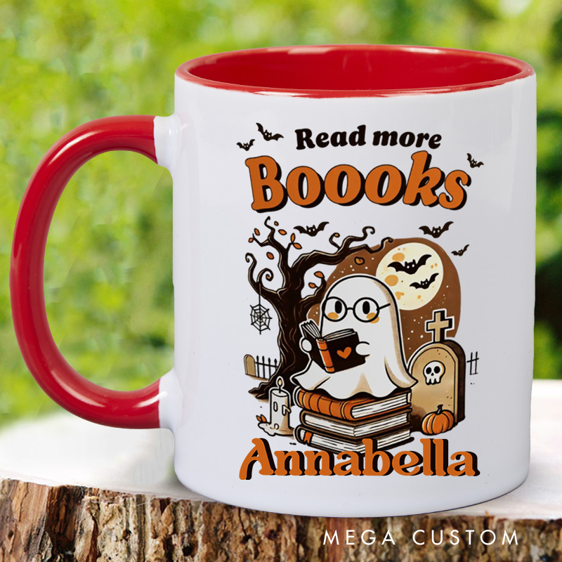 Personalized Read More Boooks Mugs Custom Ghost Reading Coffee Mug with Name Spooky Ghost Mug Book Lover Gift for Librarian Gift