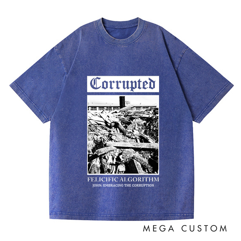 Personalized Washed T-Shirts Corrupted Minimalist Black and White Urban Debris Artwork T-Shirt