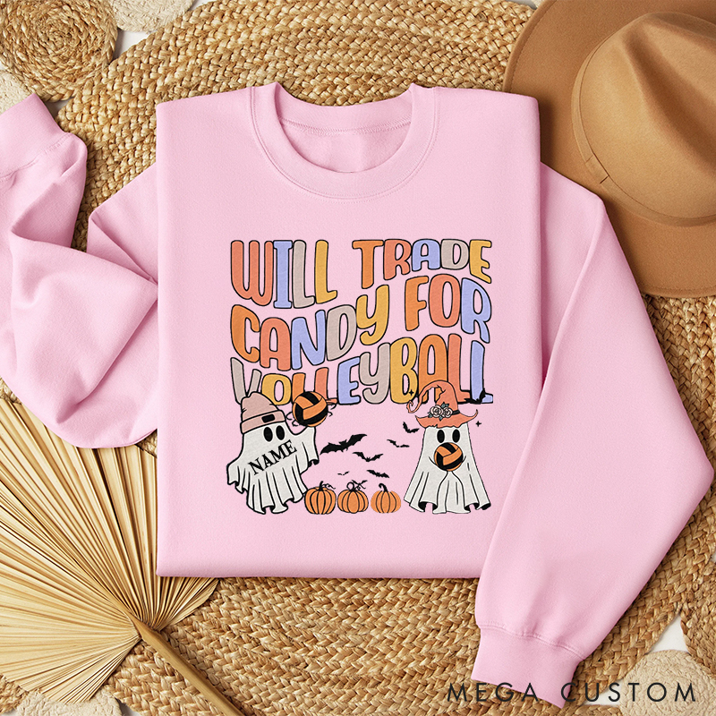 Personalized "Will Trade Candy for Volleyball" Sweatshirt with Customizable Details 