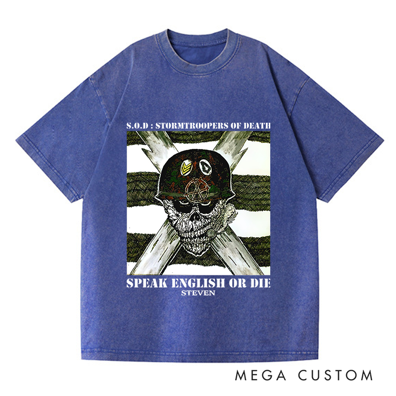 Personalized Washed T-Shirts Skull and Crossbones Military-Inspired Bold Graphic T-Shirt