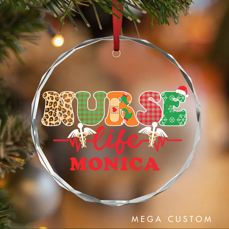 Personalized Nurse Christmas Glass Ornament Custom Nurse Life Design Christmas Gift for Nurses
