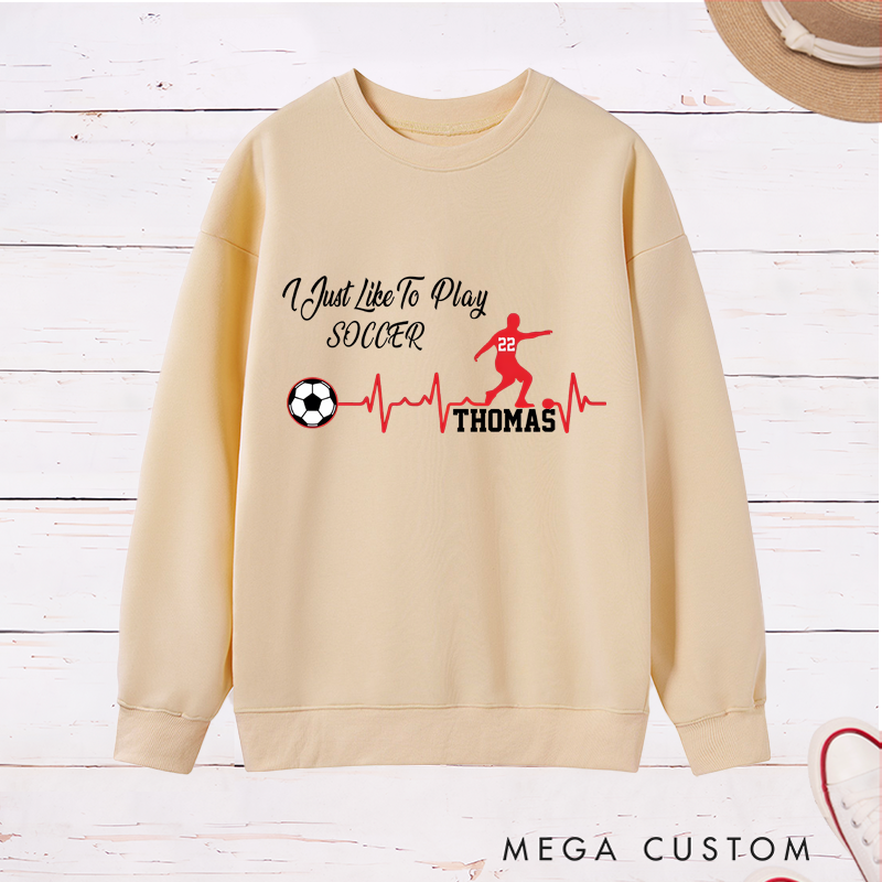 Personalized Soccer Sweatshirt with Custom Name, Number, and Heartbeat Design
