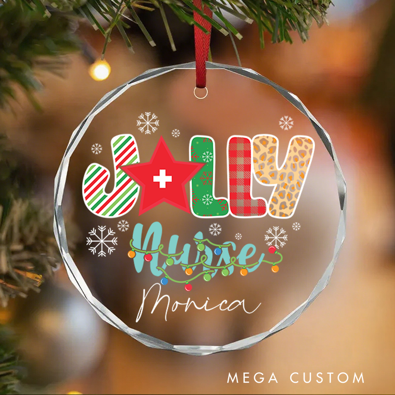 Personalized Nurse Christmas Glass Ornament Custom Jolly Nurse Design Christmas Gift for Nurses