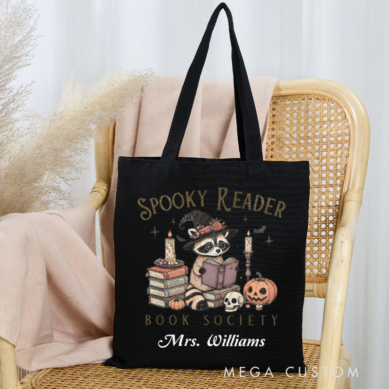 Personalized Spooky Reader Book Society Tote Bag Custom Spooky Reader Bag with Name Library Canvas Tote Bag Book Lover Gift Bookish Halloween Gift
