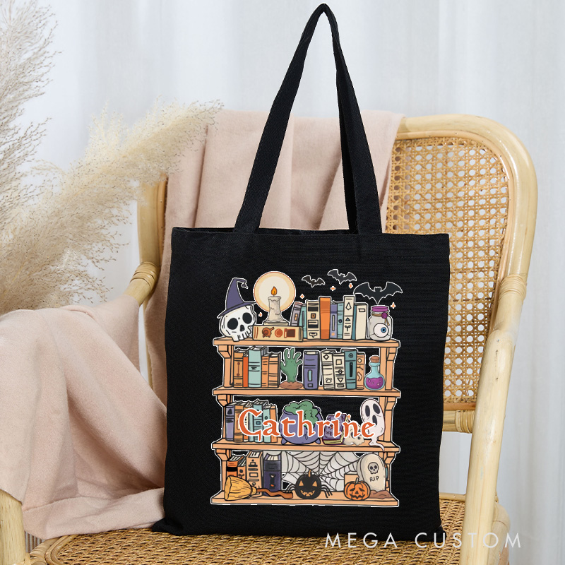 Personalized Hangin' With My Boos Halloween Tote Bag Custom Ghost Bag with Name Pumpkin Tote Bag Book Lover Gift Reading Lover Gift Halloween Gift