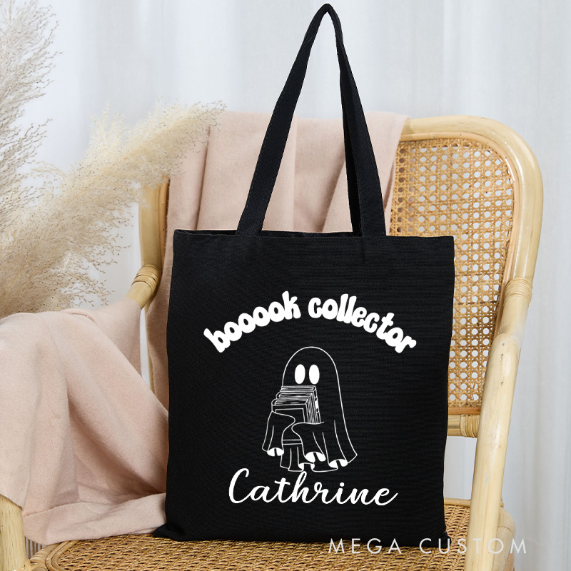 Personalized Book Collector Tote Bag Custom Bookish Ghost Bag with Name Scary Book Club Bag Book Lover Gift Reading Lover Gift Halloween Gift