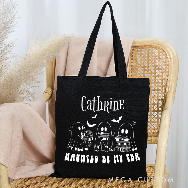 Personalized Haunted by My TBR Tote Bag Custom Spooky Bookish Ghost Bag with Name Fall Reading Bag Book Lover Gift Reader Gift Halloween Gift
