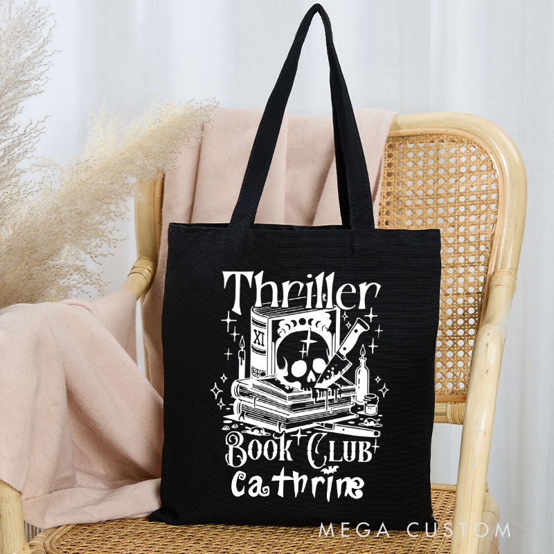 Personalized Thriller Book Club Tote Bag Custom Dark Acadamia Bag with Name Scary Bookcore Bag Horror Book Lover Gift Halloween Gift Reader Gift