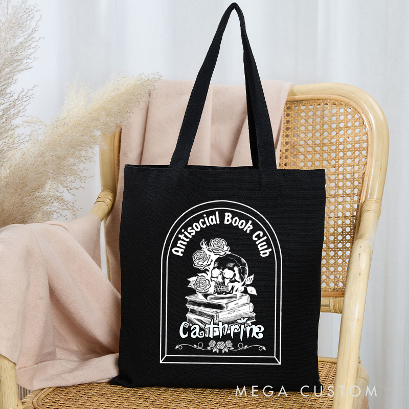 Personalized Antisocial Book Club Tote Bag Custom Horror Book Bag with Name Scary Book Club Bag Book Lover Gift Halloween Gift