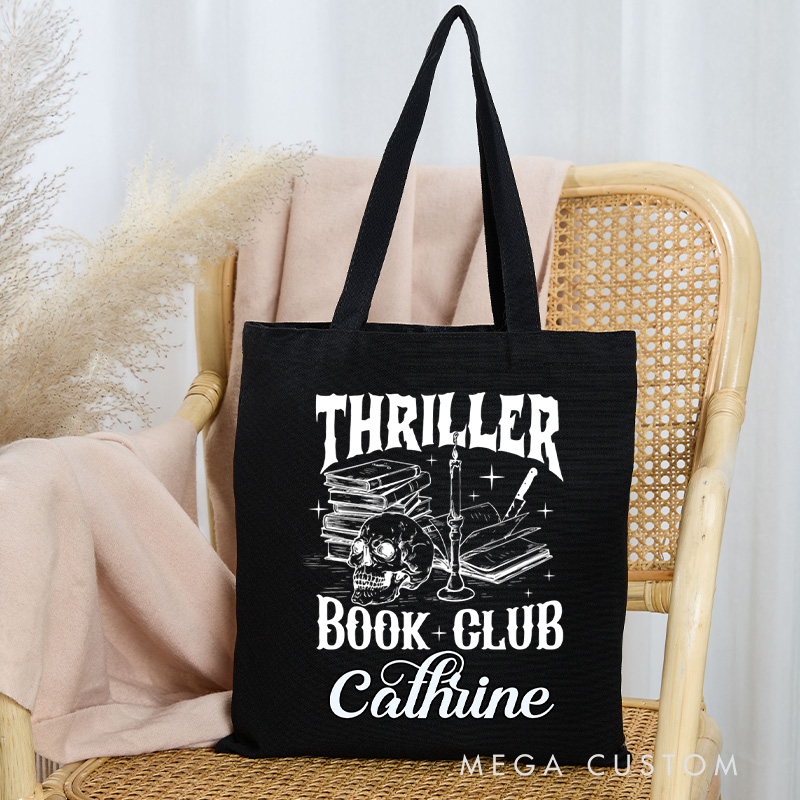 Personalized Thriller Book Club Tote Bag Custom Thriller Reader Bag with Name Bookish Halloween Bag Book Lover Gift Halloween Gift