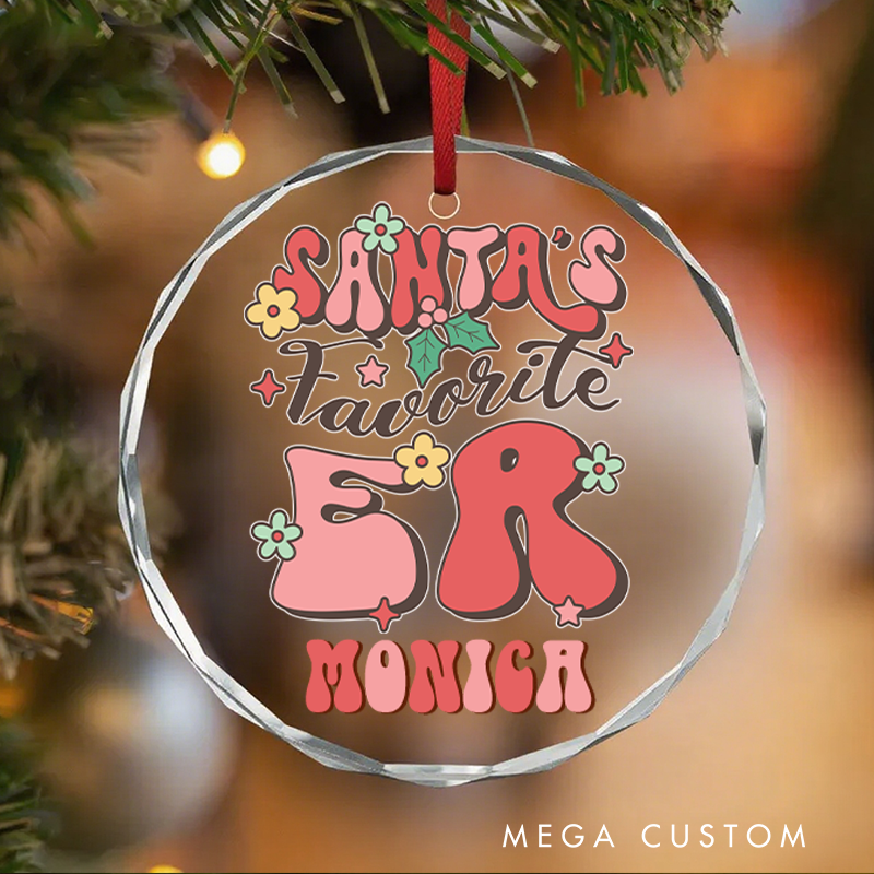 Personalized Nurse Christmas Glass Ornament Custom Santa's Favorite ER Nurse Design Christmas Gift for Nurses