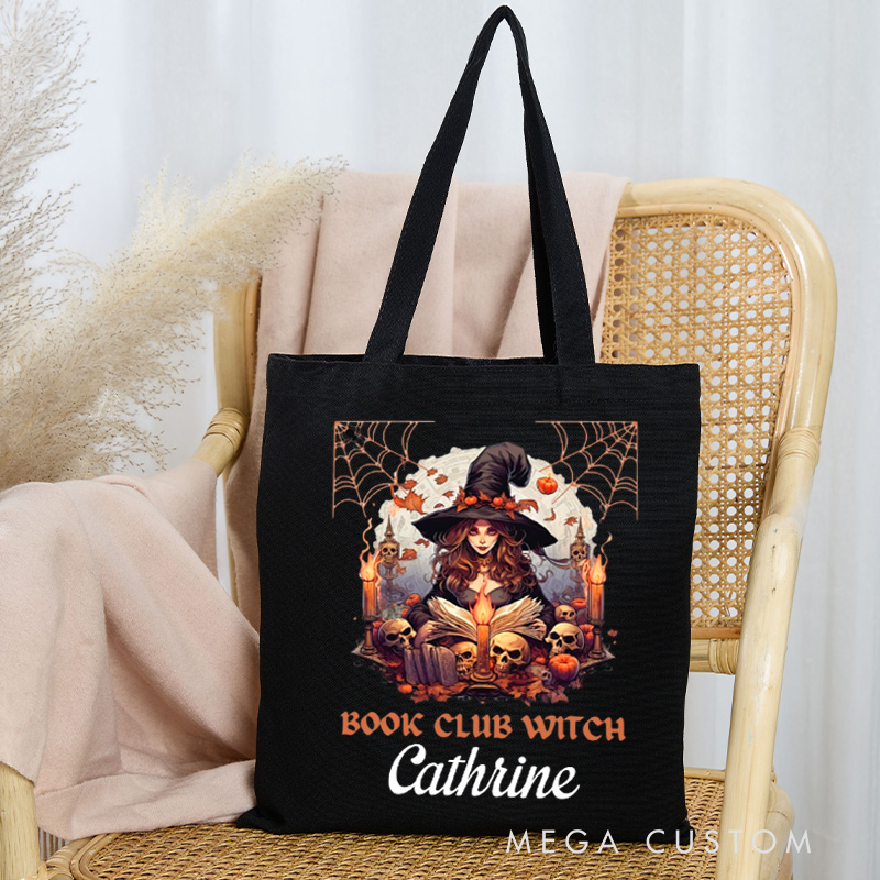Personalized Book Club Witch Tote Bag Custom Halloween Halloween Trick or Treat Canvas Bag with Name Book Lover Gift Halloween Gift Bookish Gift