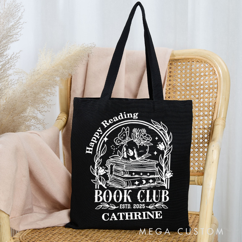 Personalized Reading Book Club Tote Bag Custom Skull Book Bag with Name Spooky Bookish Bag Book Lover Gift Halloween Gift Bookish Gift