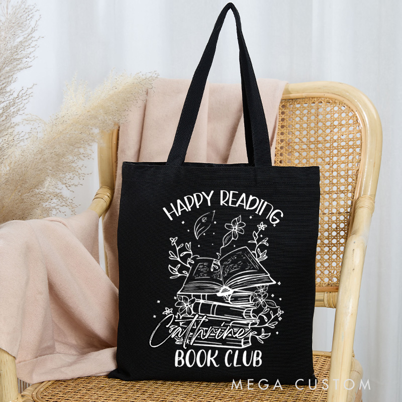 Personalized Reading Book Club Tote Bag Custom Booktok Bag with Name Flower Book Bag Book Lover Gift Bookish Gift Librarian Gift