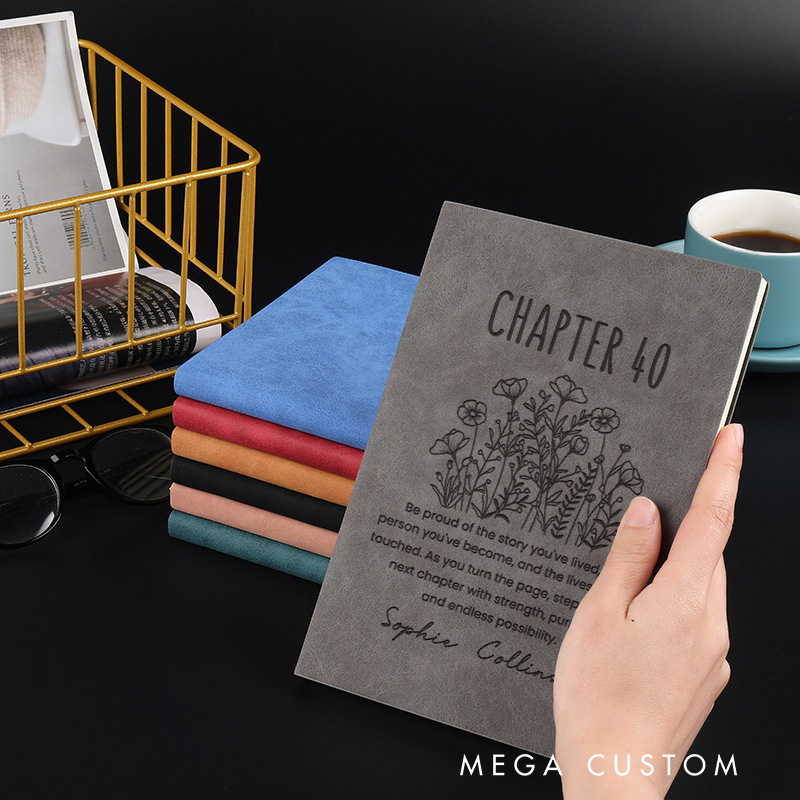 Personalized Chapter 40 Journals Engraved Fortieth One More Chapter Journals with Name Leather Notebooks Book Lover Gift Bookish Gift Librarian Gift