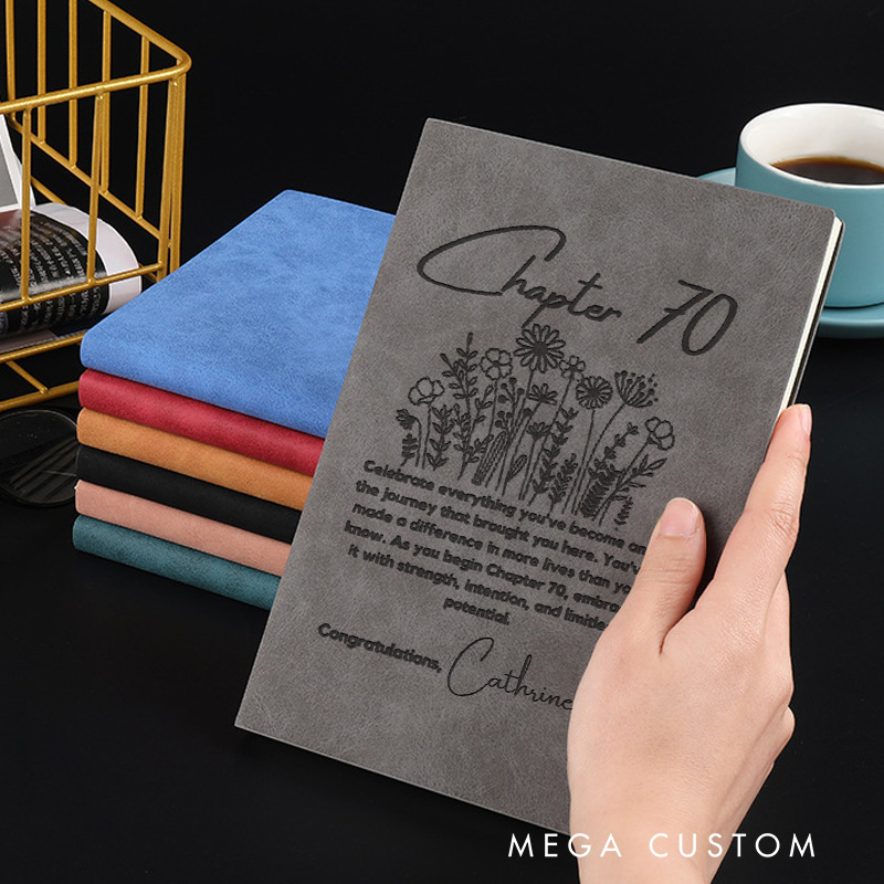 Personalized Chapter 70 Journals Engraved Leather A5 Notebook with Name for 70th Birthday Gift Book Lover Gift Bookish Gift
