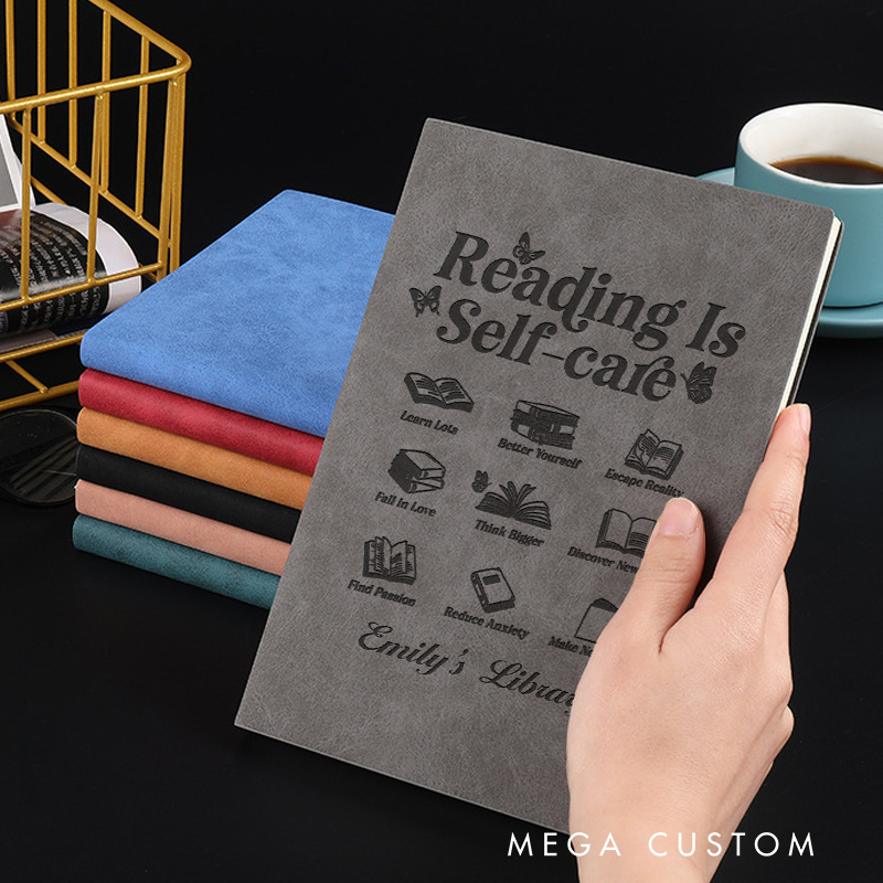 Personalized Reading is Self-Care Journals Engraved Leather A5 Notebook with Name for Librarian Gift Book Lover Gift Bookish Gift