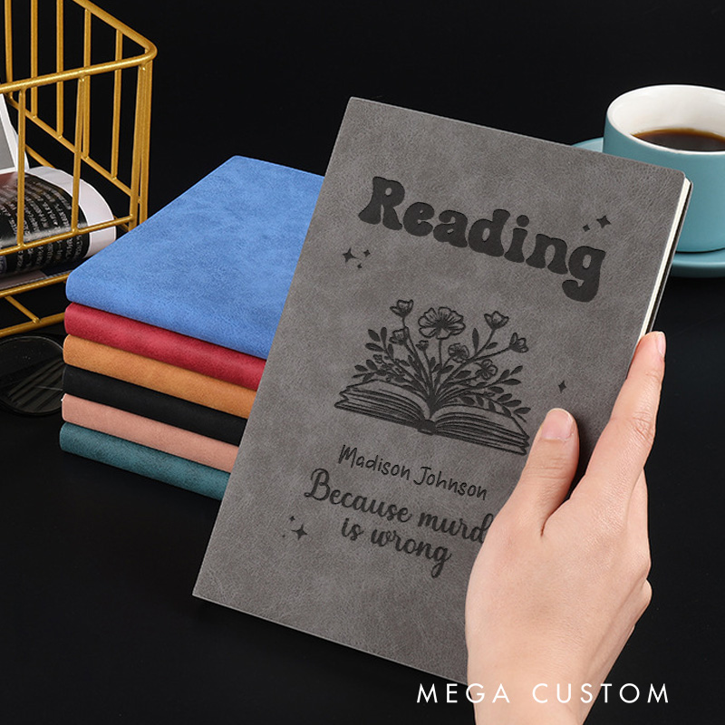 Personalized Reading because Murder is Wrong Journals Engraved Leather A5 Notebook with Name for Librarian Gift Book Lover Gift Bookish Gift