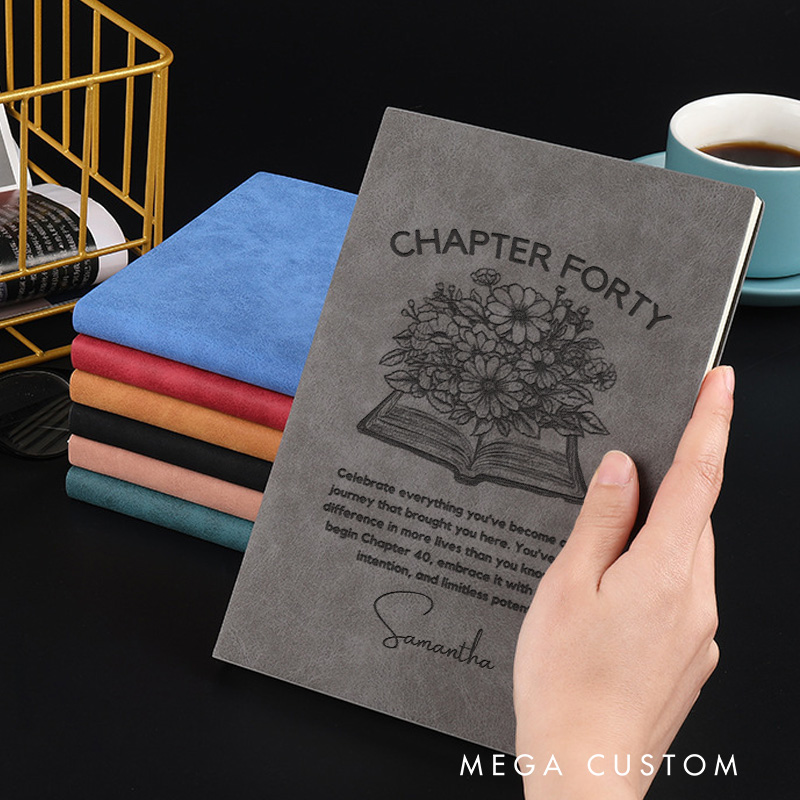 Personalized Chapter Forty Journal Leather A5 Notebooks with Name Bookish Journals for Librarian Gift Book Lover Gift 40th Birthday Gift