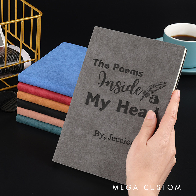 Personalized the Poem inside My Head Journal Engraved Leather Poetry A5 Notebook with Name Poem writing Journal for Book Lover Gift Bookish Gift Librarian Gift