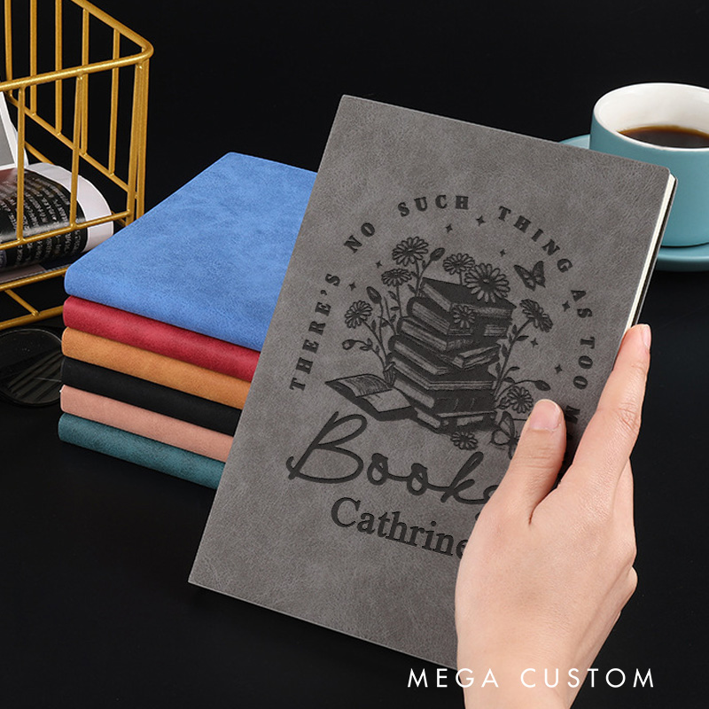 Personalized There's No such Things as too Many Books Journal Leather Book Club Notebook with Name Bookish Journals for Librarian Gift Book Lover Gift